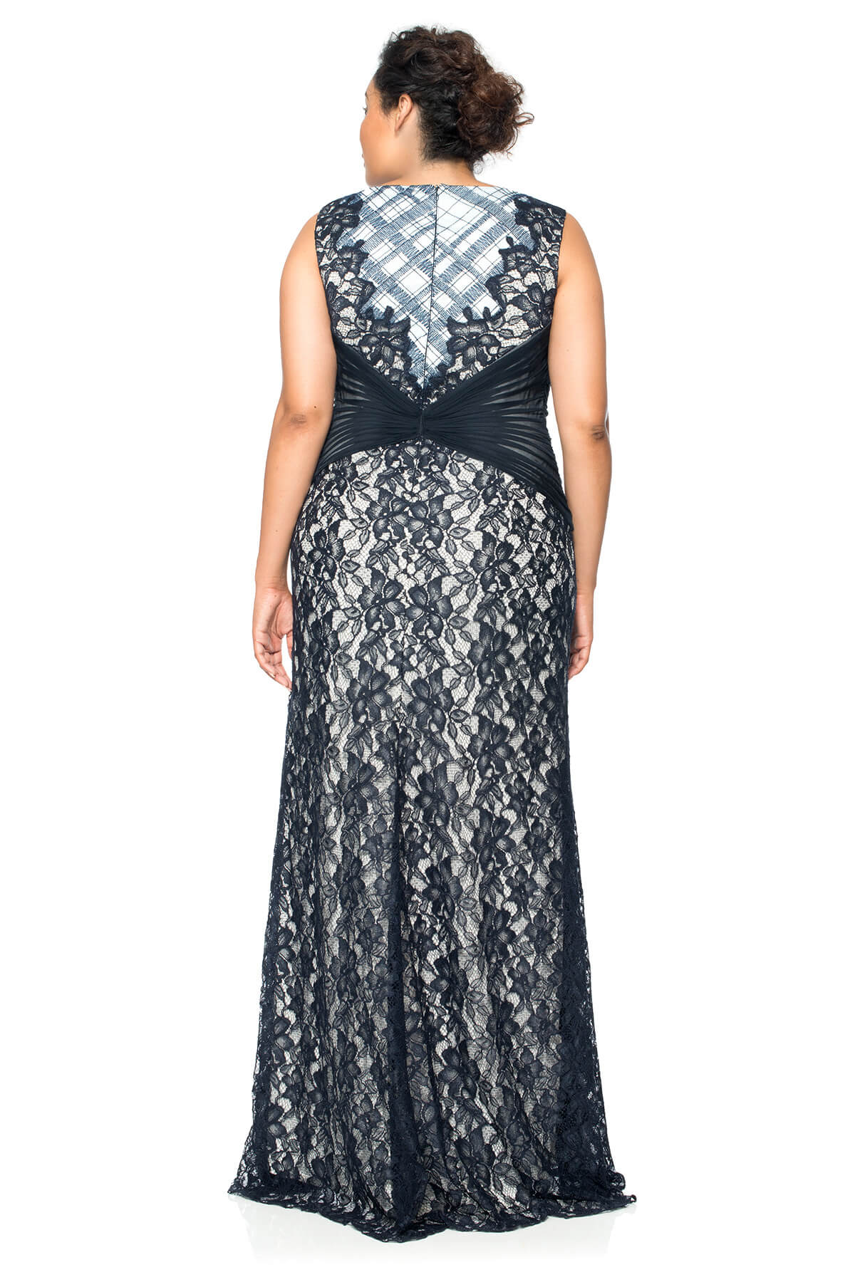 Embroidered Tulle and Pleated Tulle Boatneck Gown - PLUS SIZE