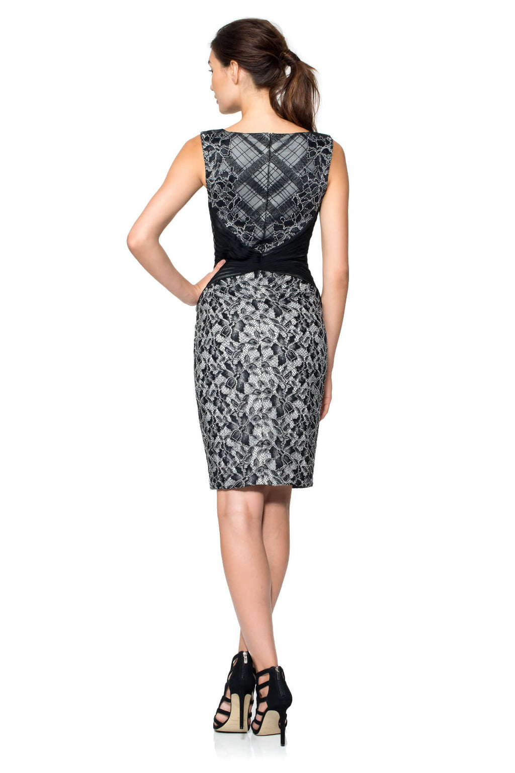 Embroidered Tulle and Pleated Tulle Boatneck Dress