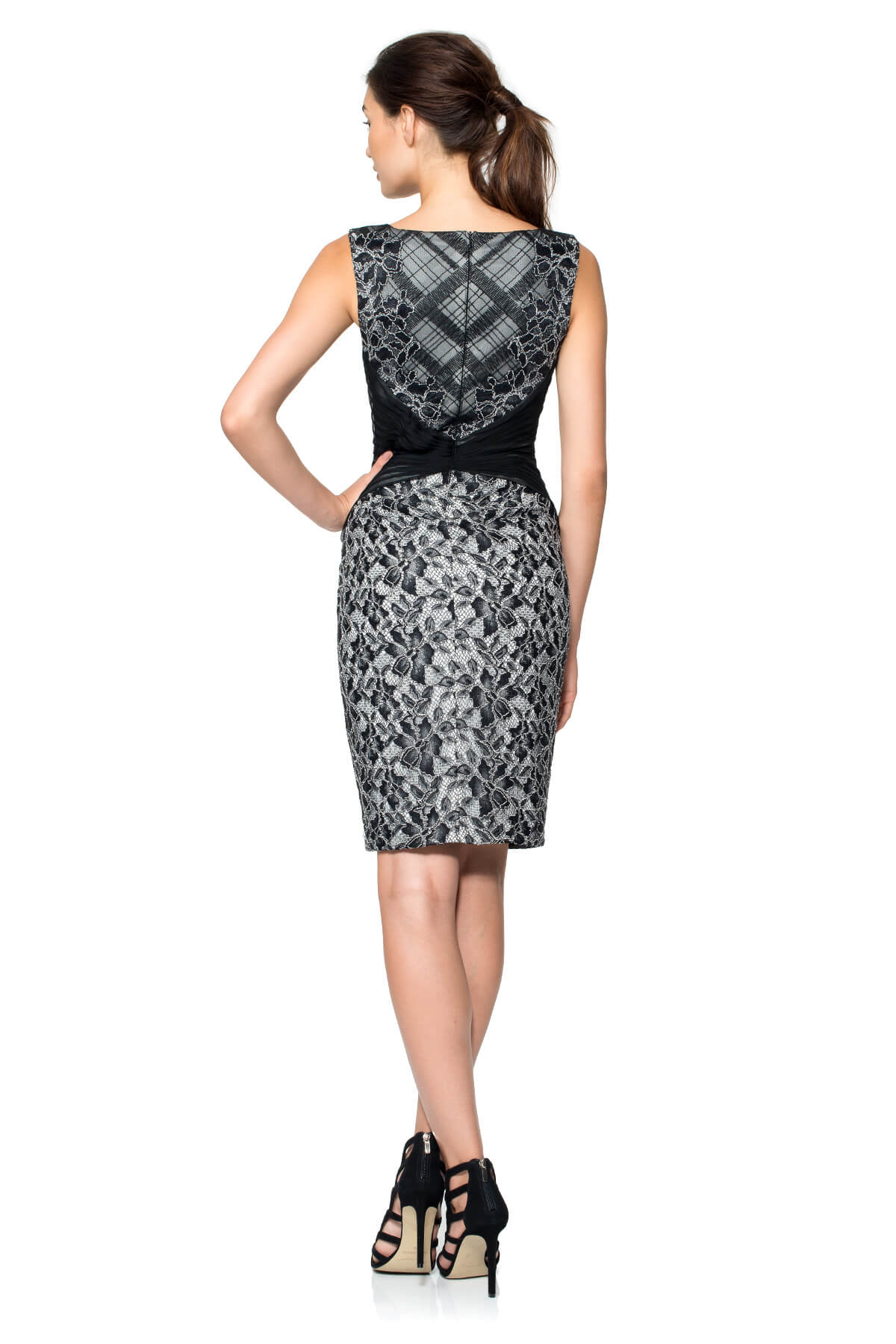 Embroidered Tulle and Pleated Tulle Boatneck Dress