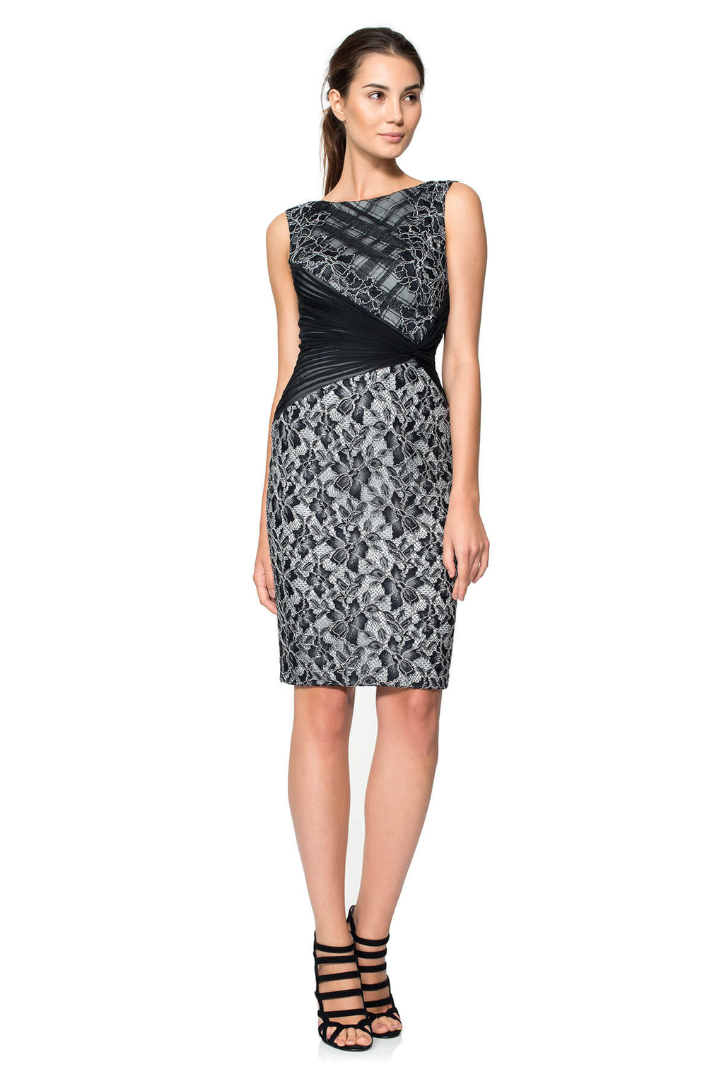 Embroidered Tulle and Pleated Tulle Boatneck Dress