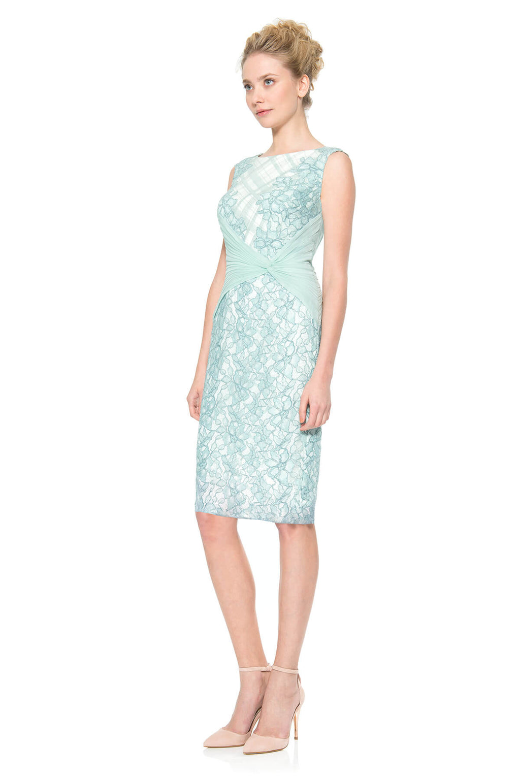 Embroidered Tulle and Pleated Tulle Boatneck Dress