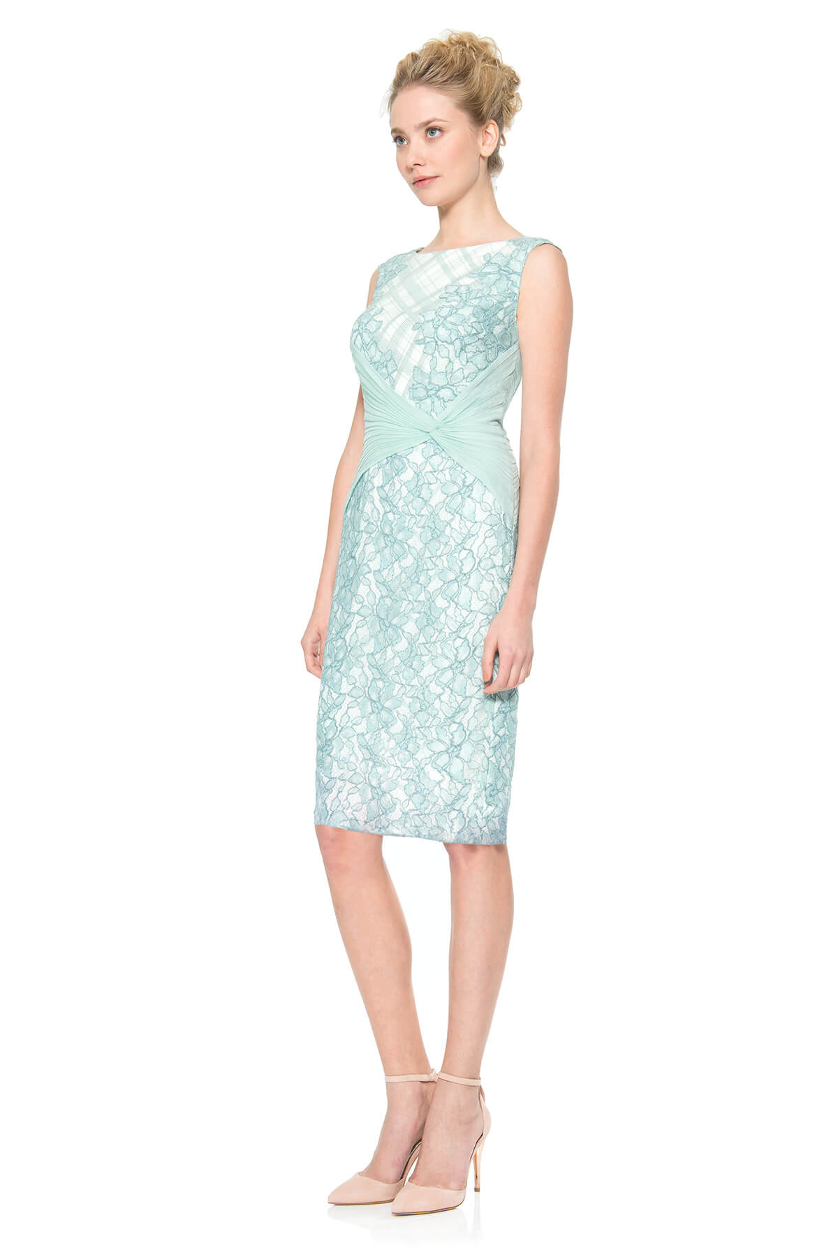Embroidered Tulle and Pleated Tulle Boatneck Dress