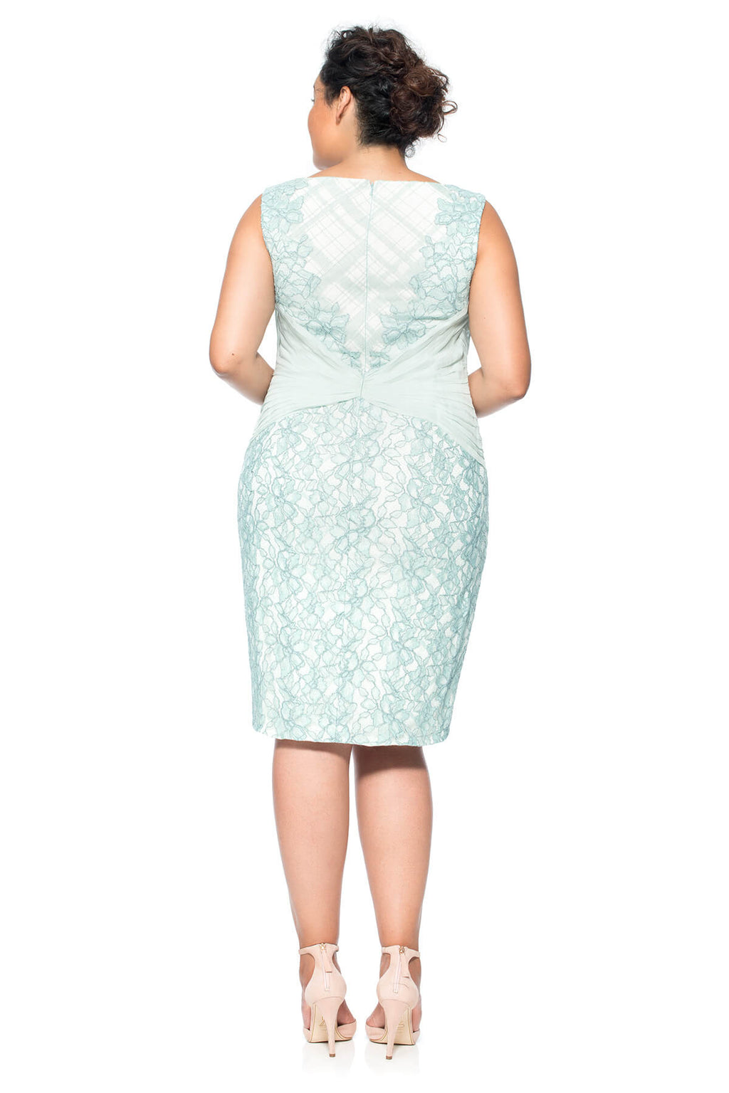 Embroidered Tulle and Pleated Tulle Boatneck Dress - PLUS SIZE