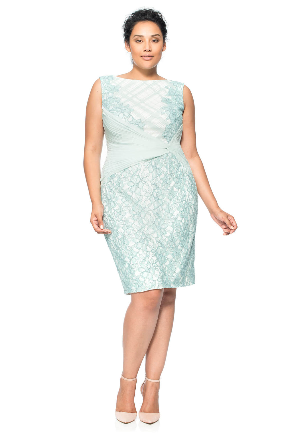 Embroidered Tulle and Pleated Tulle Boatneck Dress - PLUS SIZE
