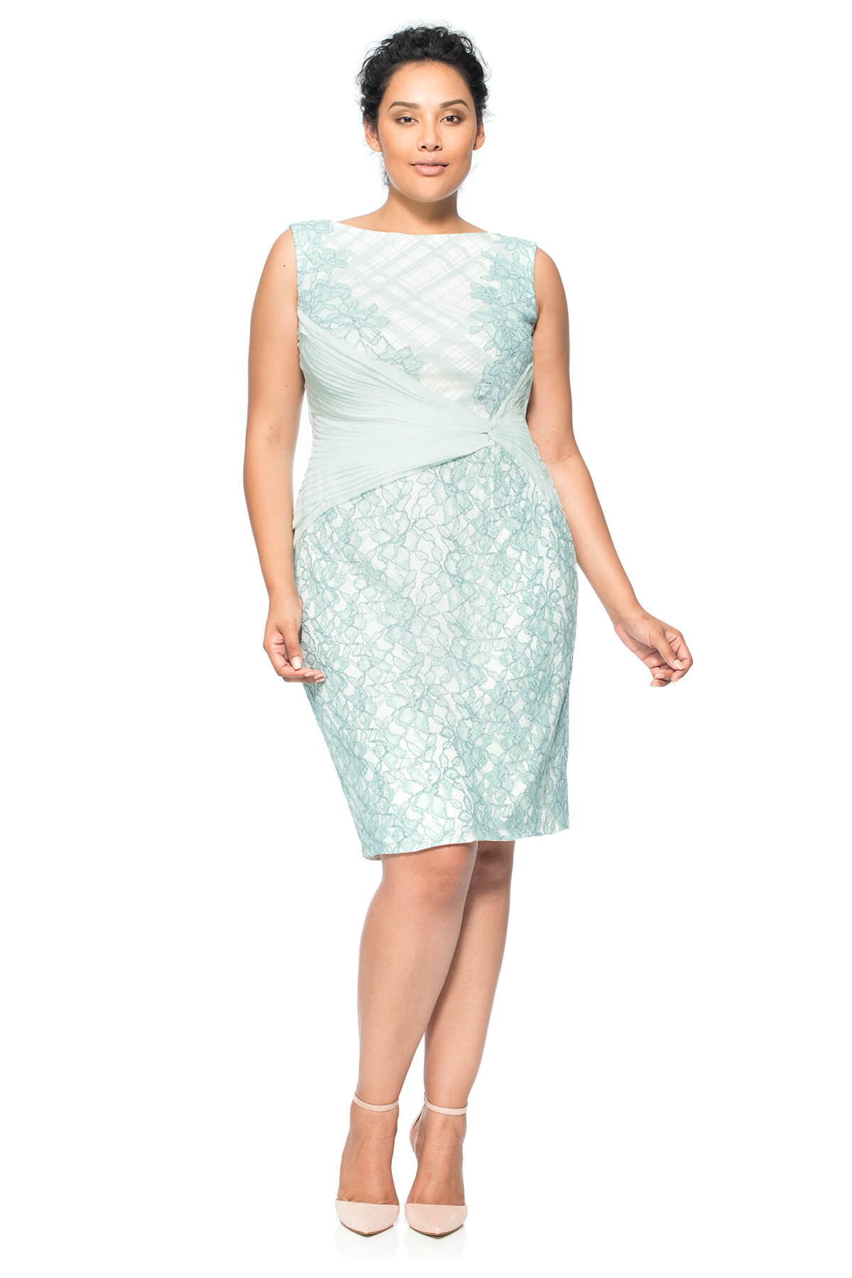 Embroidered Tulle and Pleated Tulle Boatneck Dress - PLUS SIZE