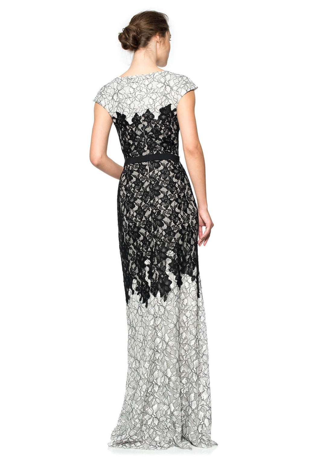 Contrast Lace on Georgette Cap Sleeve Gown