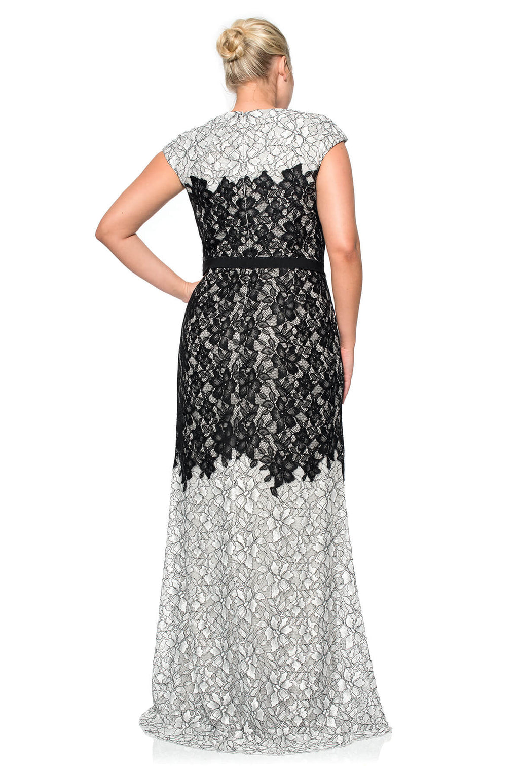 Contrast Lace on Georgette Cap Sleeve Gown