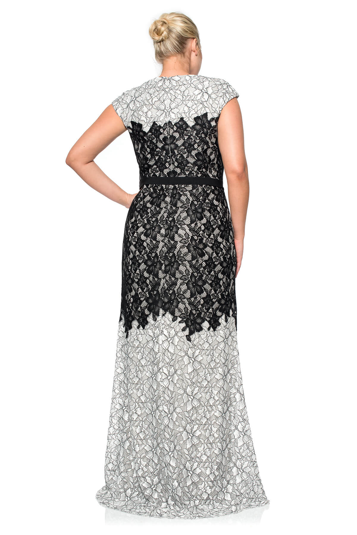 Contrast Lace on Georgette Cap Sleeve Gown