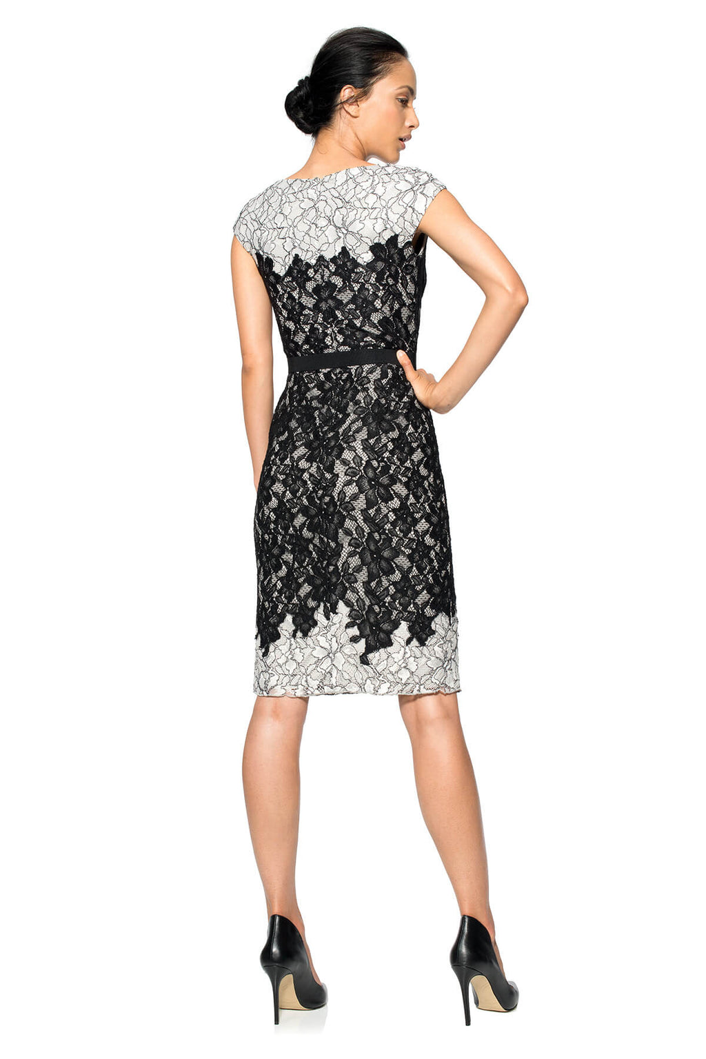 Contrast Lace on Georgette Cap Sleeve Dress