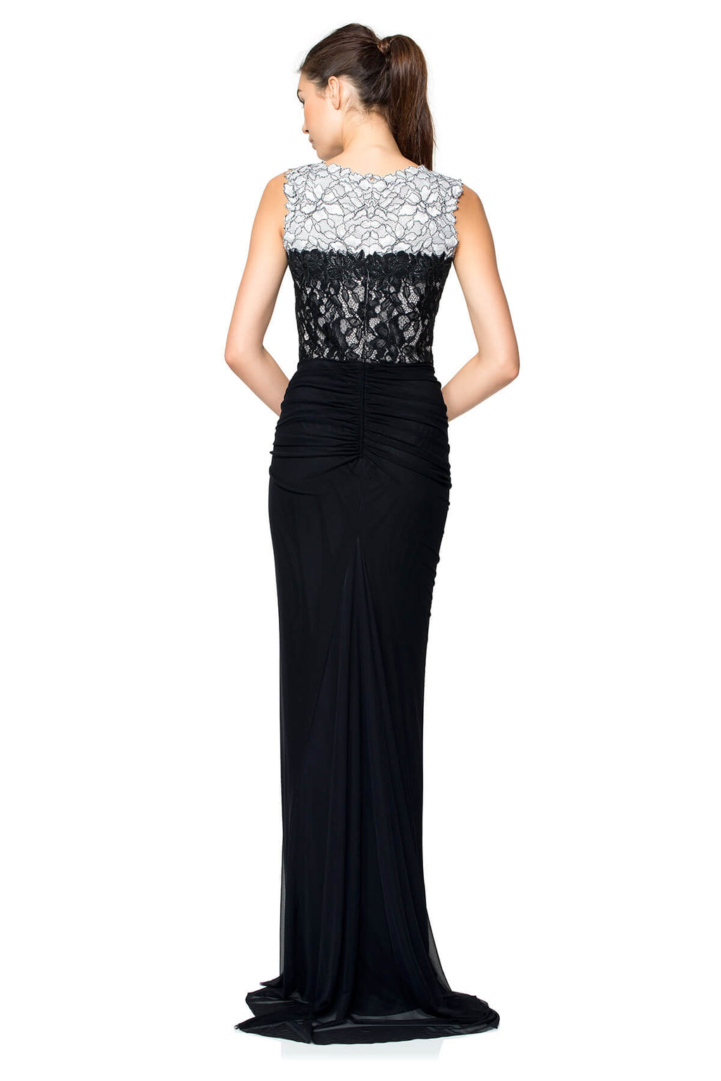 Lace and Draped Tulle Boatneck Gown