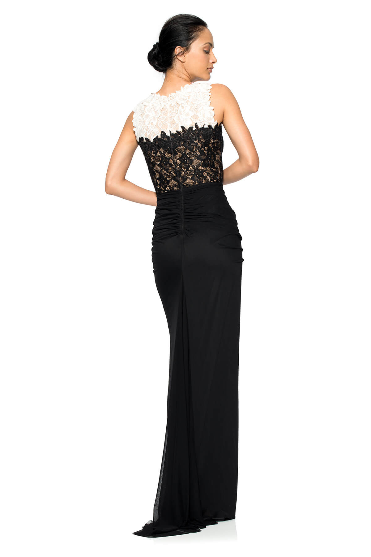 Lace and Draped Tulle Boatneck Gown