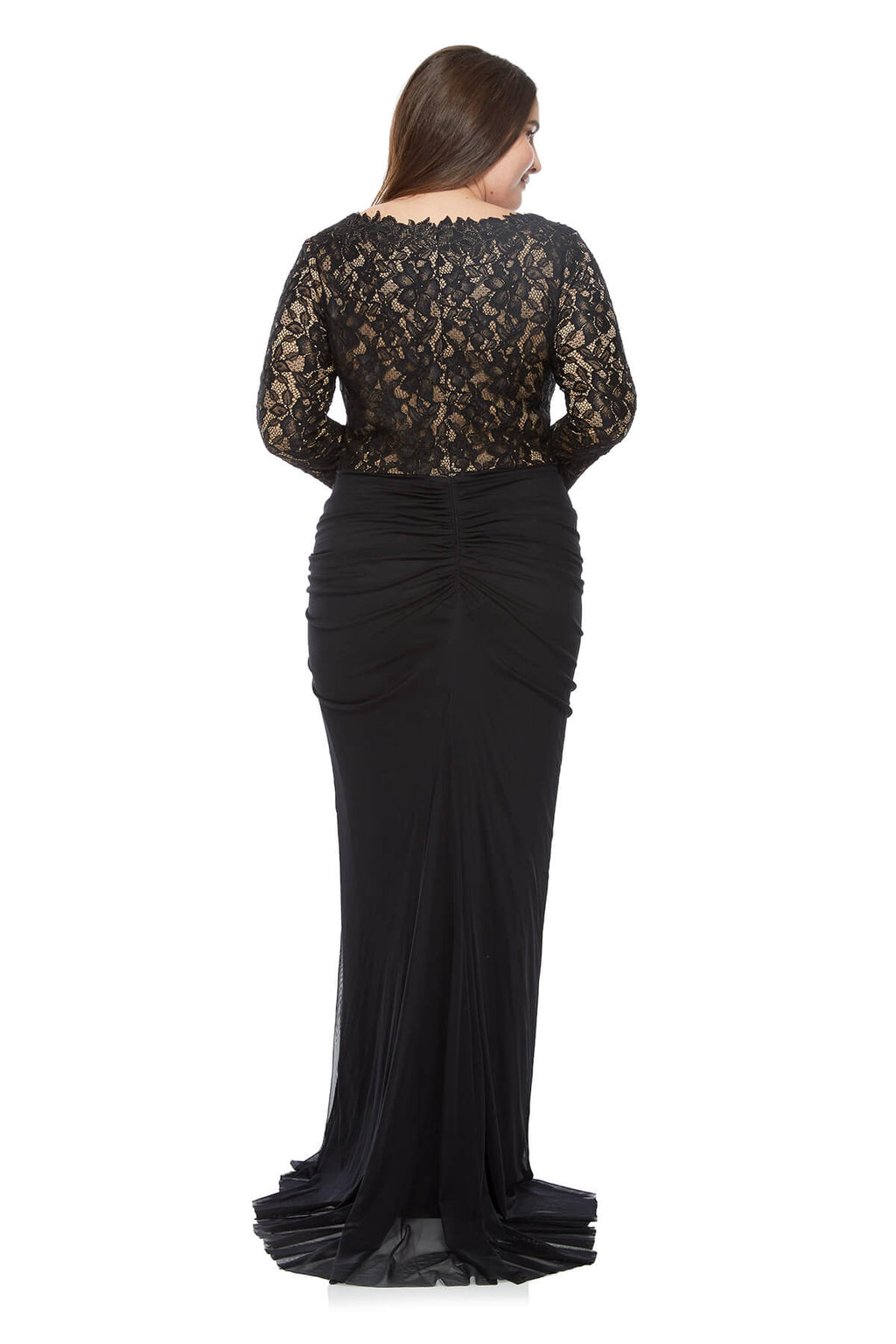 Tadashi Shoji Plus Size - Lace and Draped Tulle Boatneck Gown
