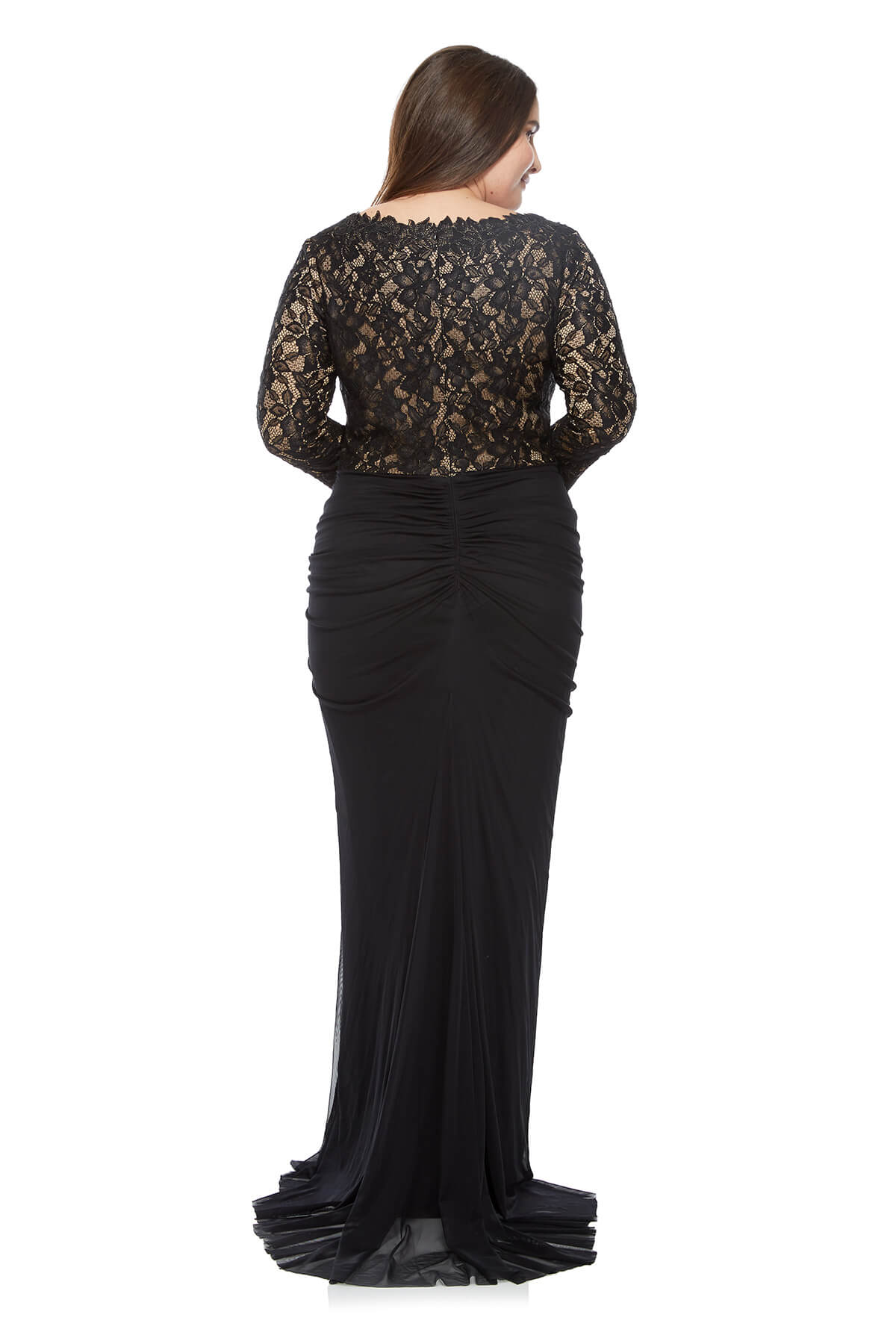 Tadashi Shoji Plus Size - Lace and Draped Tulle Boatneck Gown