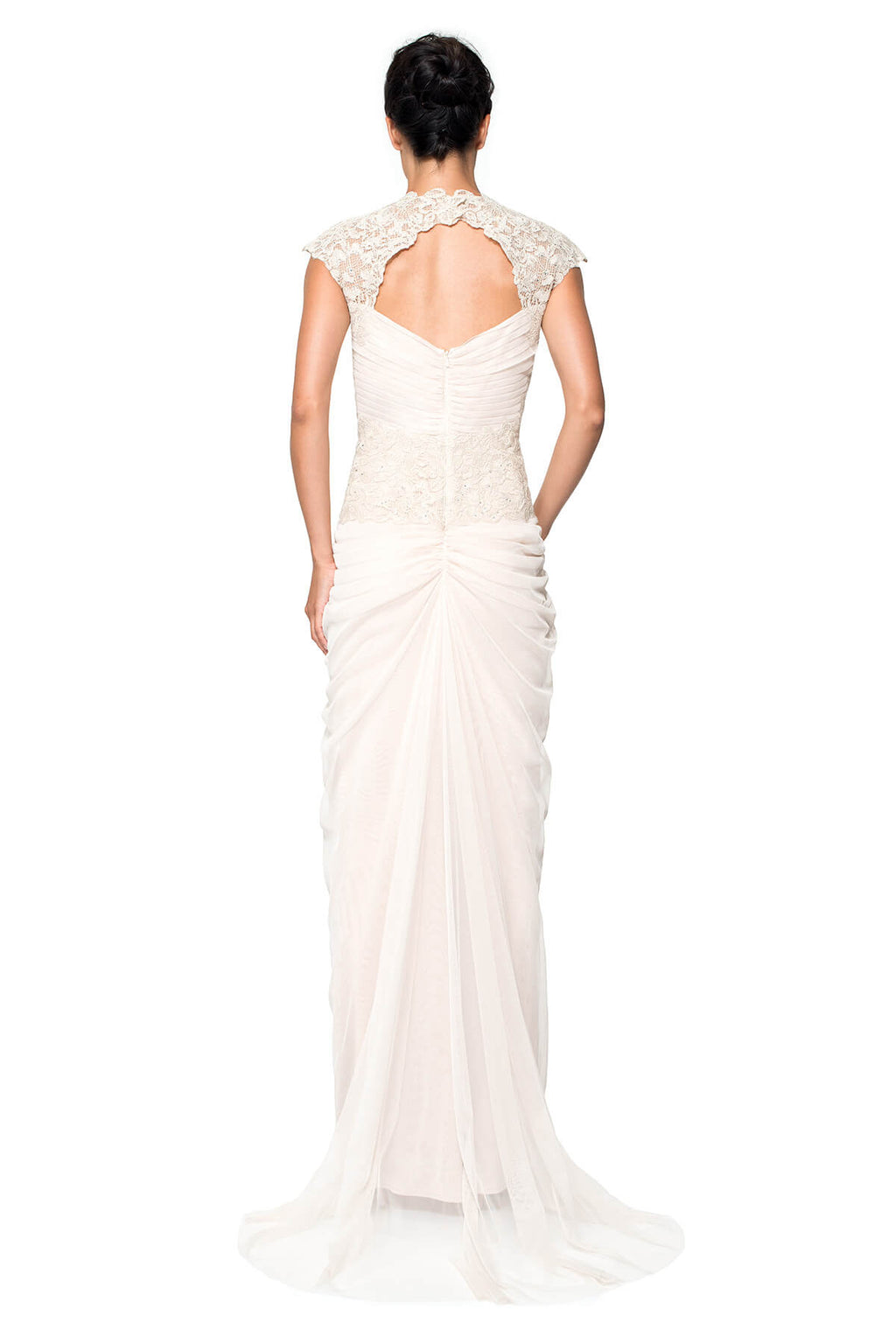 Hand-Beaded Lace and Draped Tulle Gown