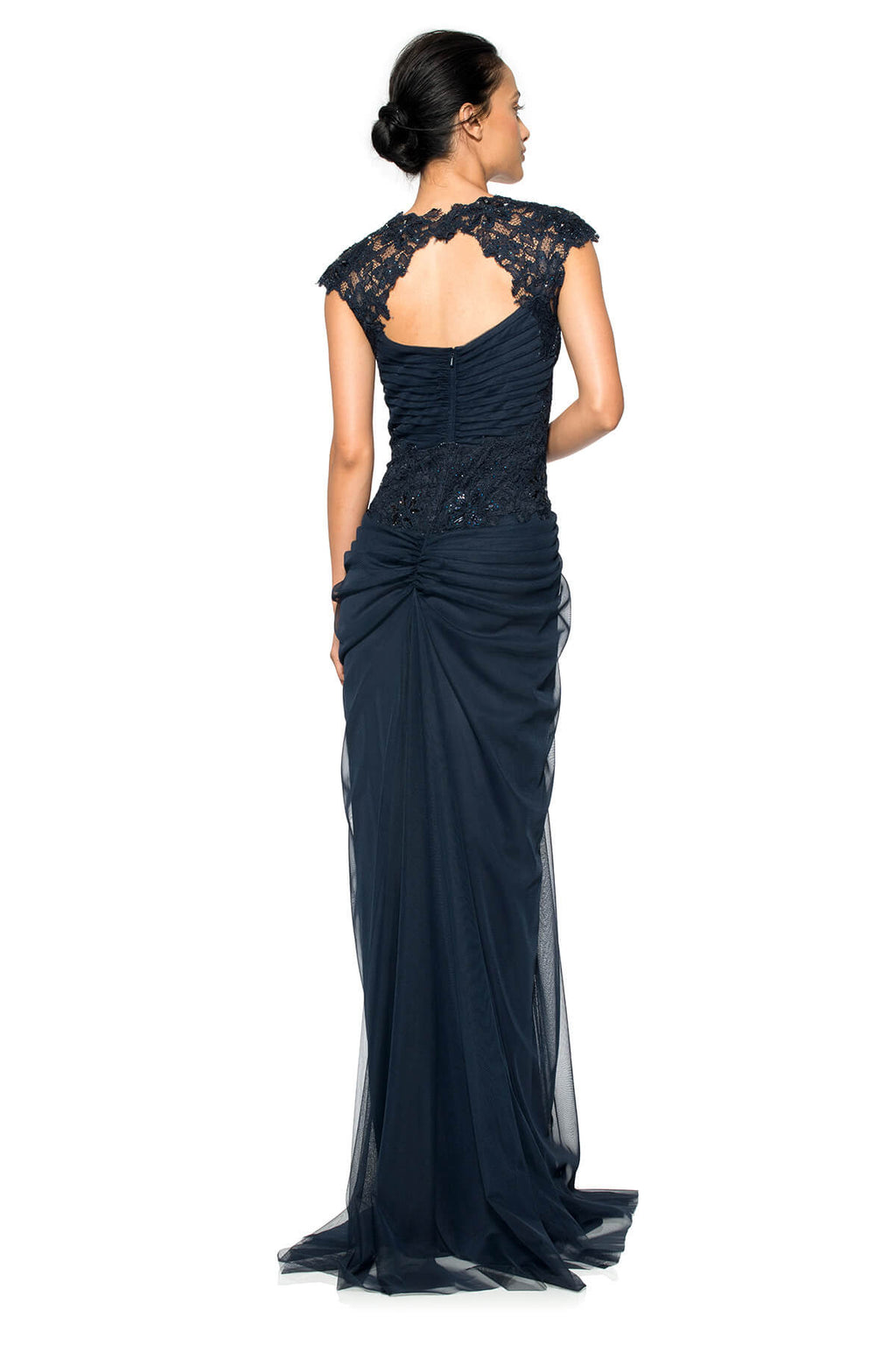 Hand-Beaded Lace and Draped Tulle Gown