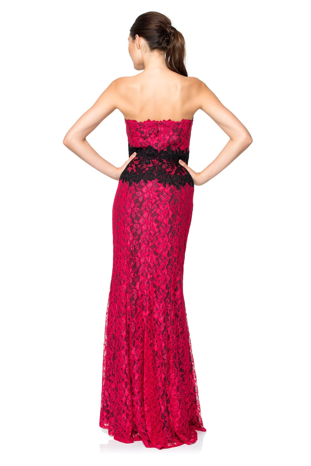 Contrast Lace Strapless Gown