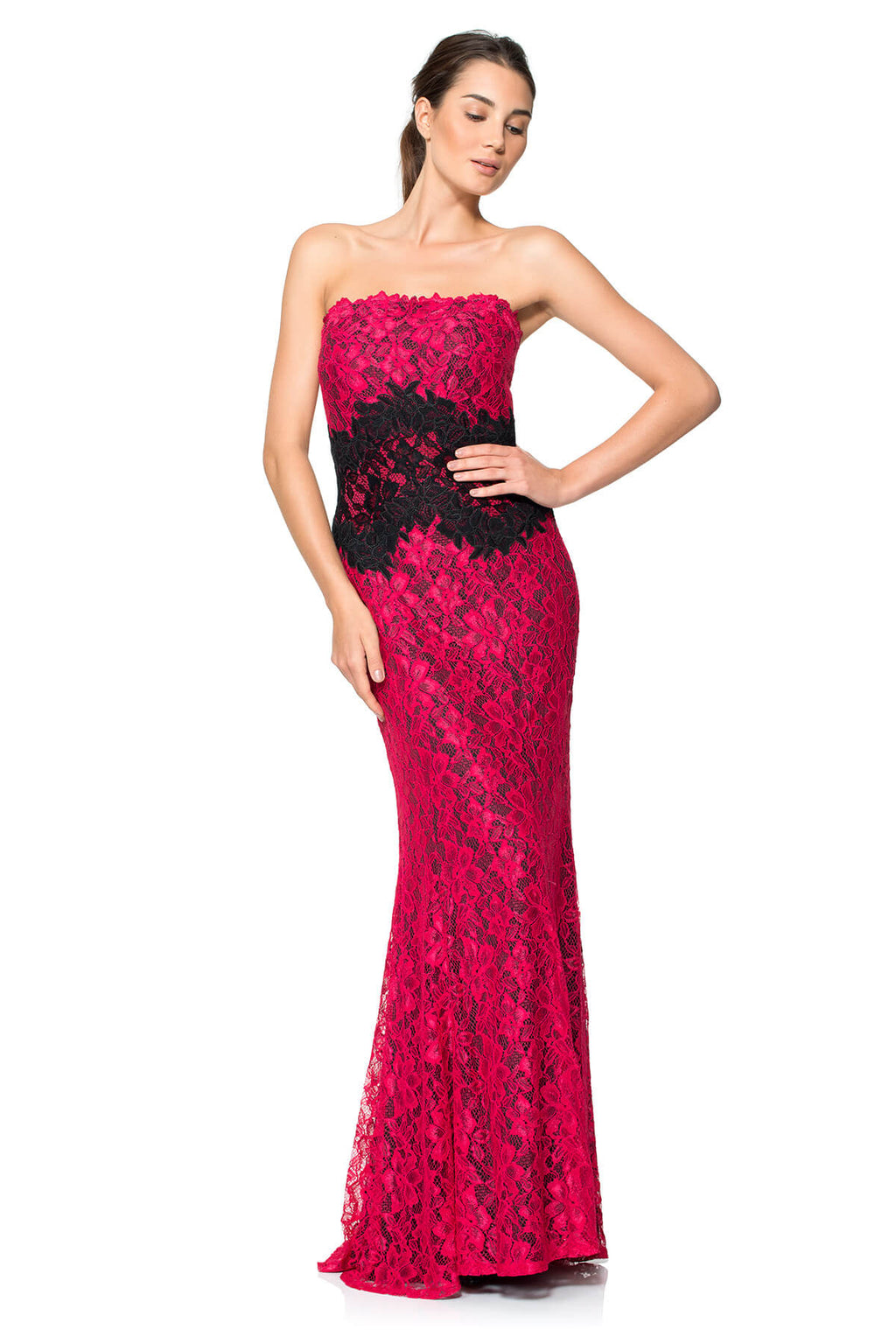 Contrast Lace Strapless Gown