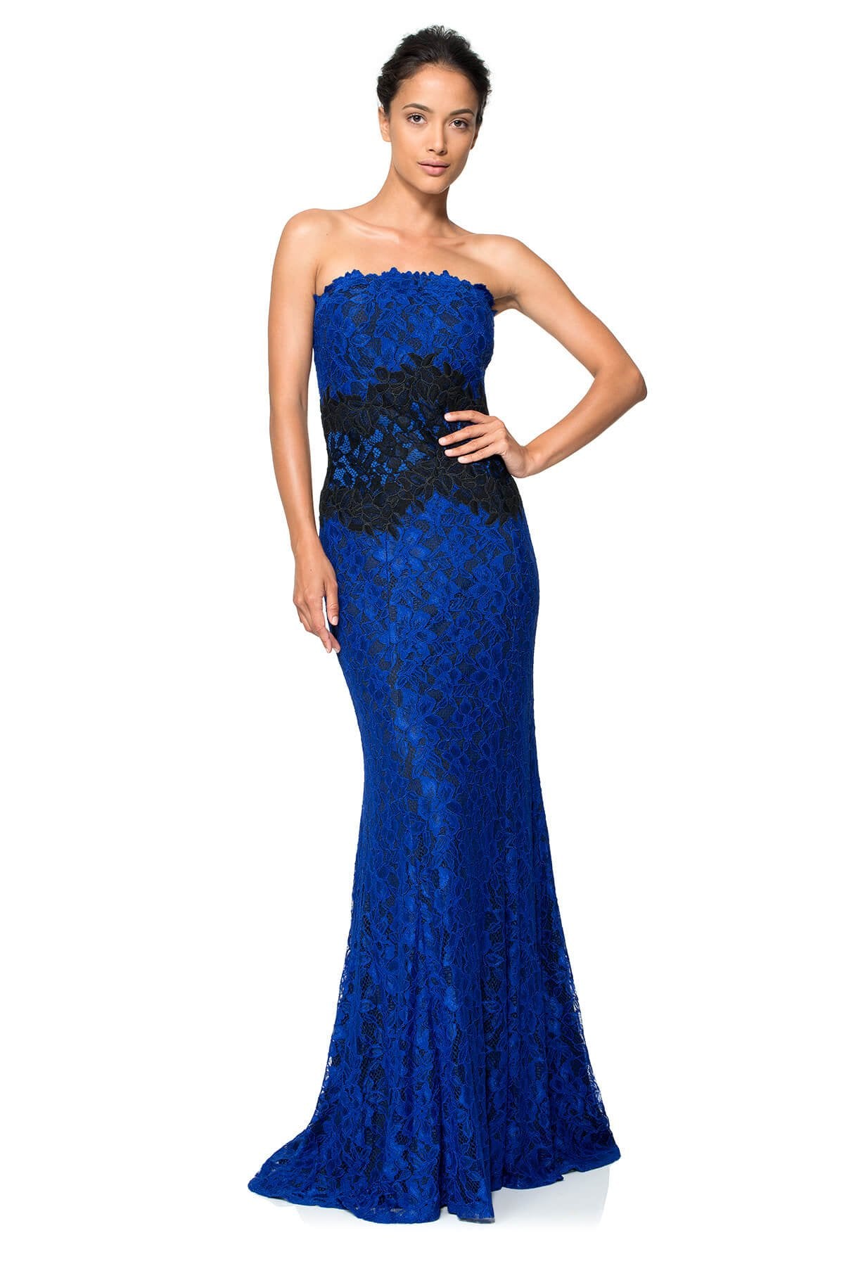 Contrast Lace Strapless Gown