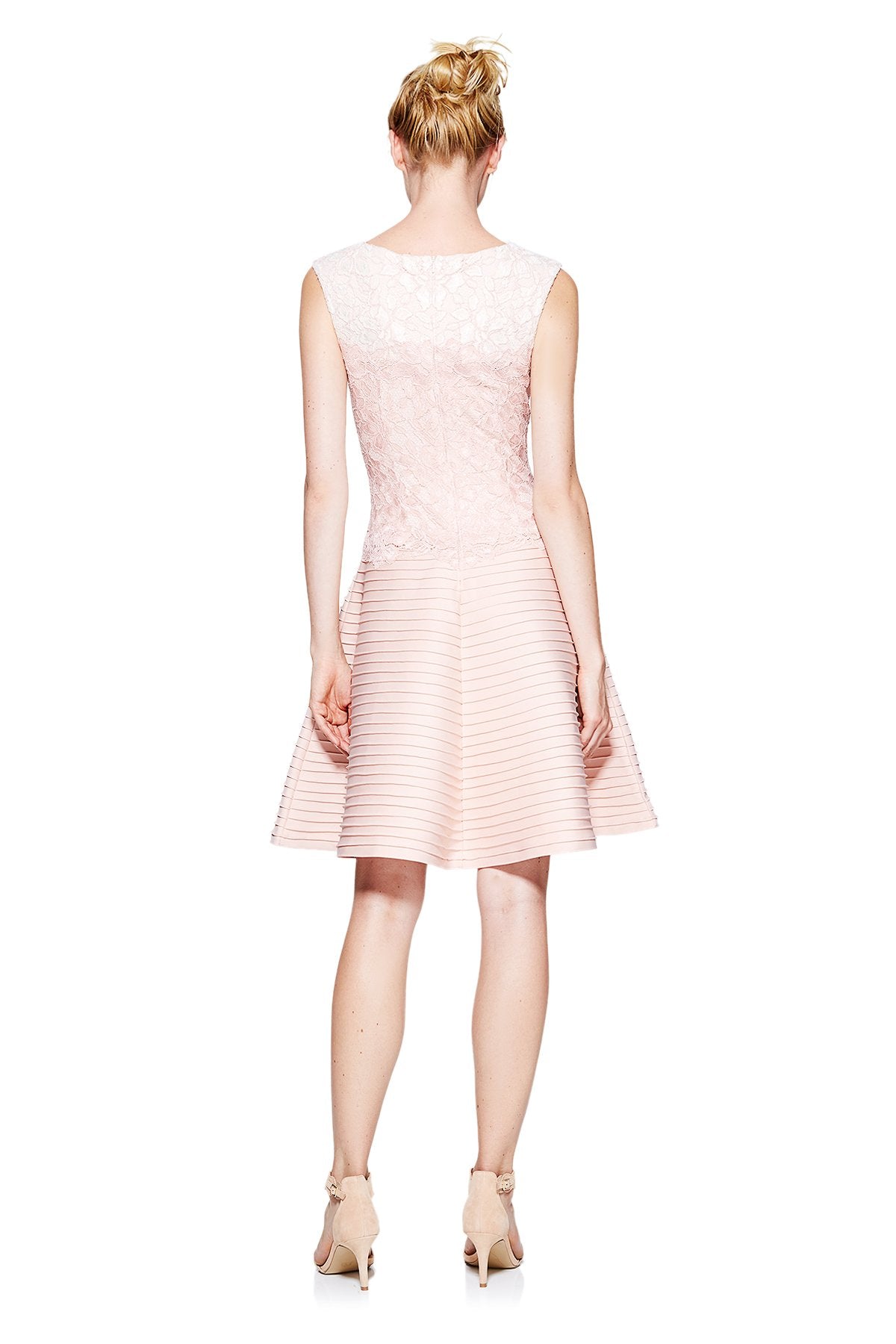 Tadashi Shoji - Pintuck Neoprene A-Line Dress with Lace Detail
