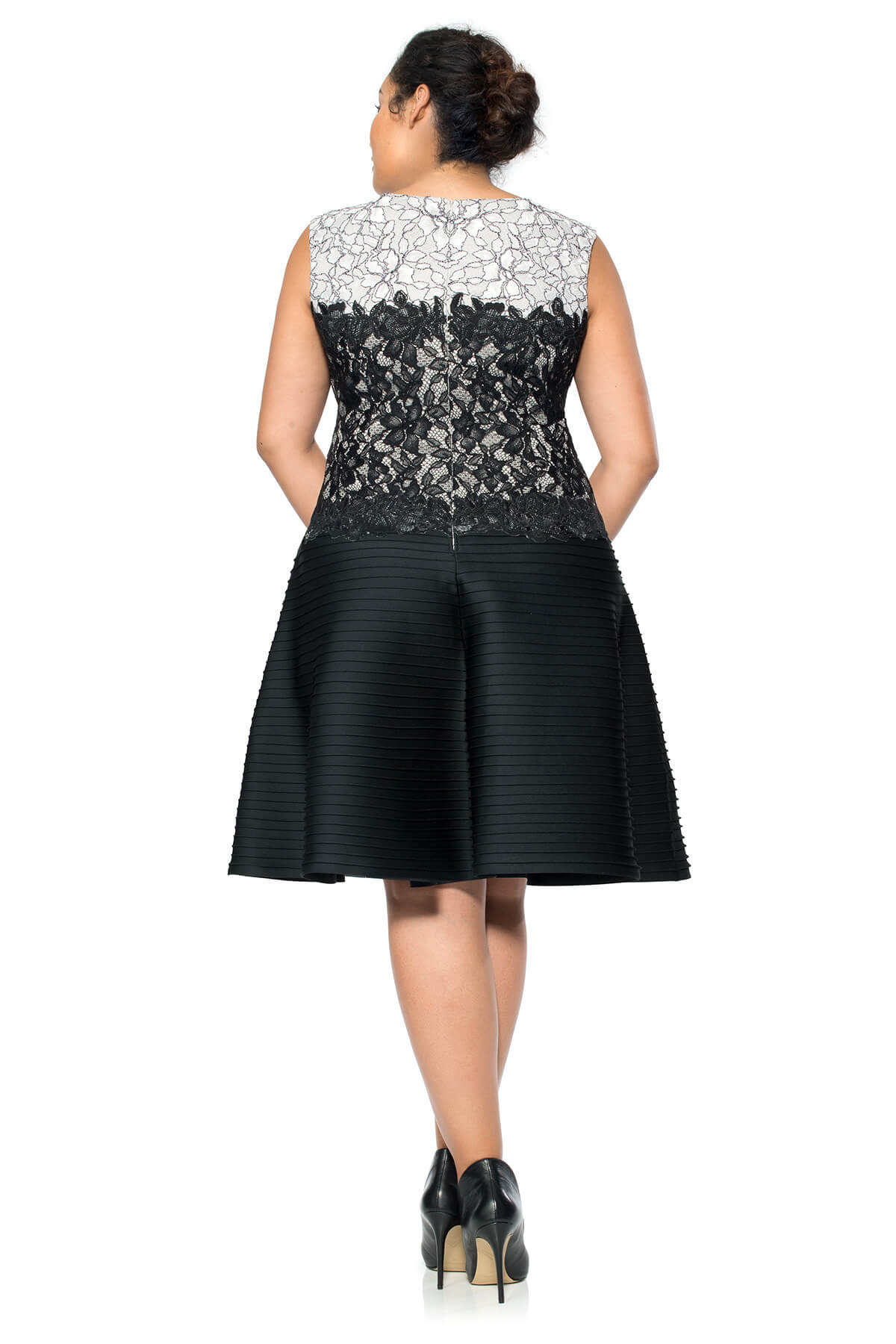 Pintuck Neoprene A-Line Dress with Lace Detail - PLUS SIZE