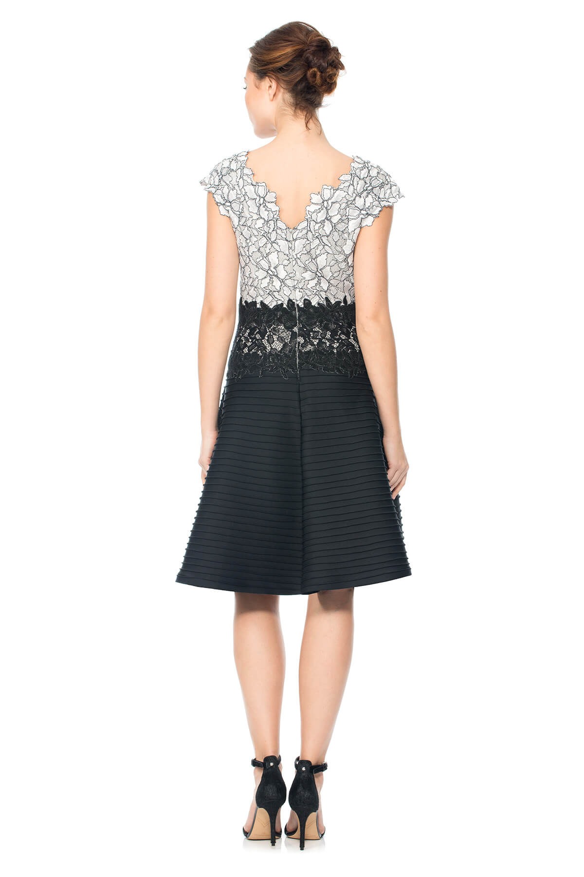 Contrast Lace and Pintuck Neoprene Dress
