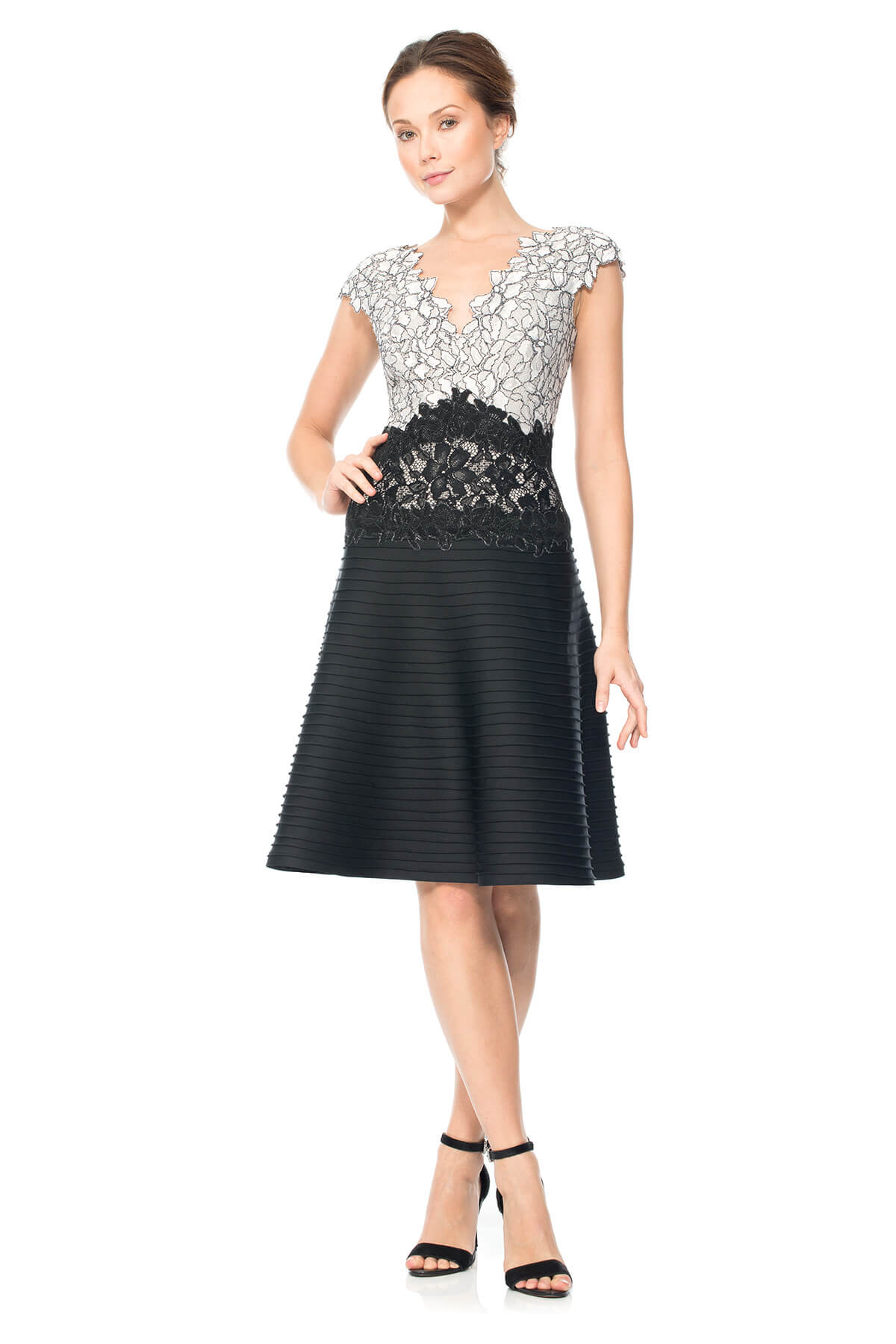 Contrast Lace and Pintuck Neoprene Dress