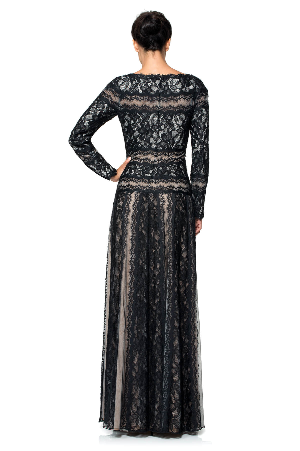 Lace on Georgette Long Sleeve Gown