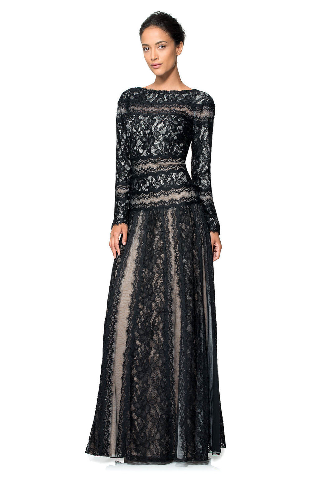 Lace on Georgette Long Sleeve Gown