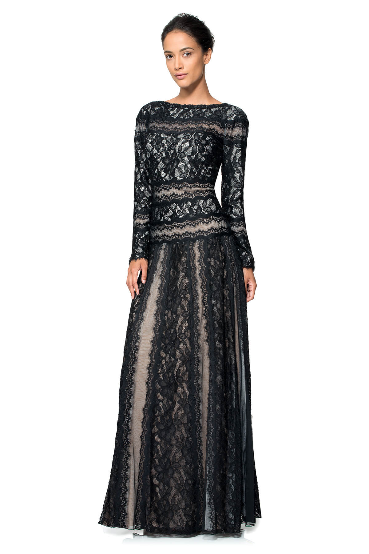 Lace on Georgette Long Sleeve Gown