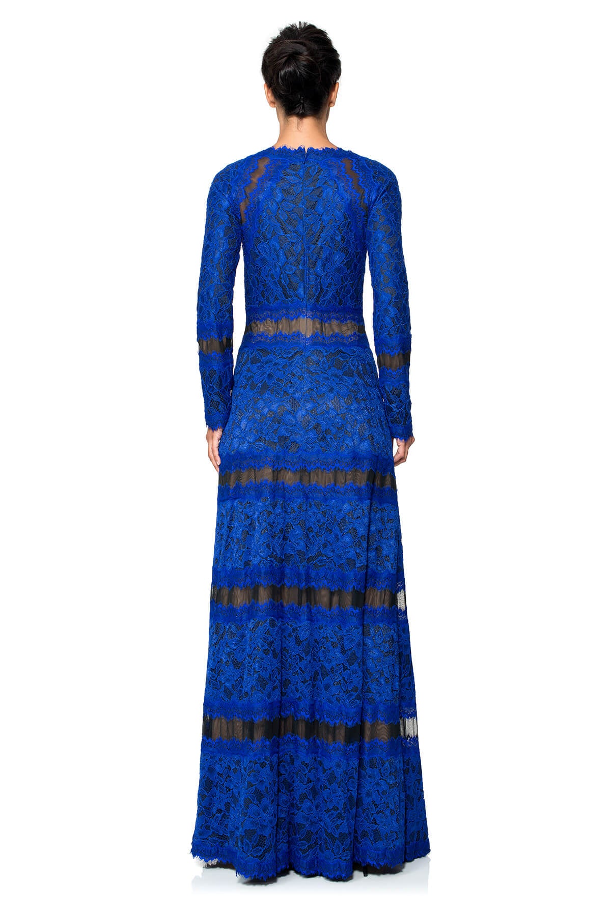 Lace on Georgette Long Sleeve Banded Gown