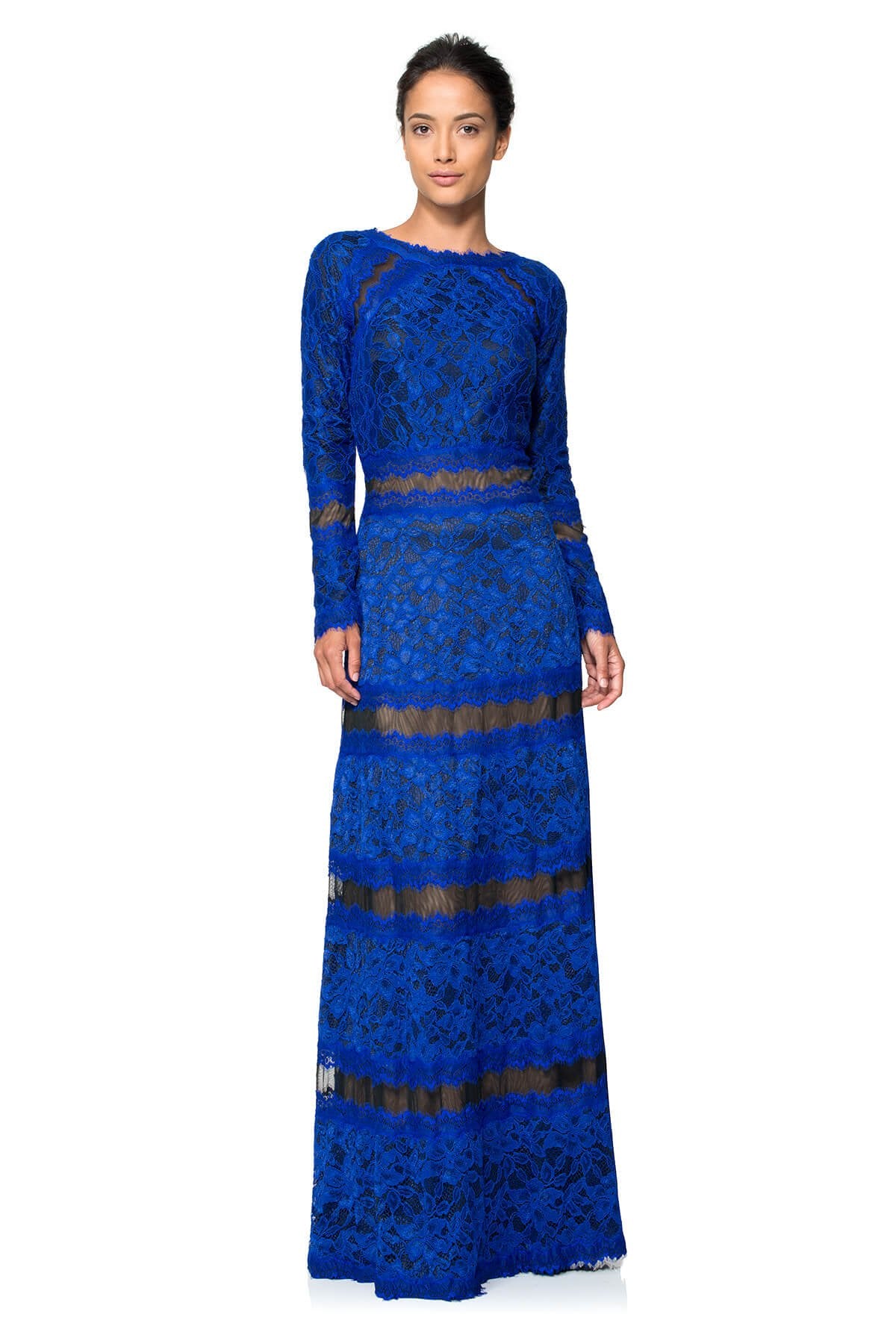 Lace on Georgette Long Sleeve Banded Gown