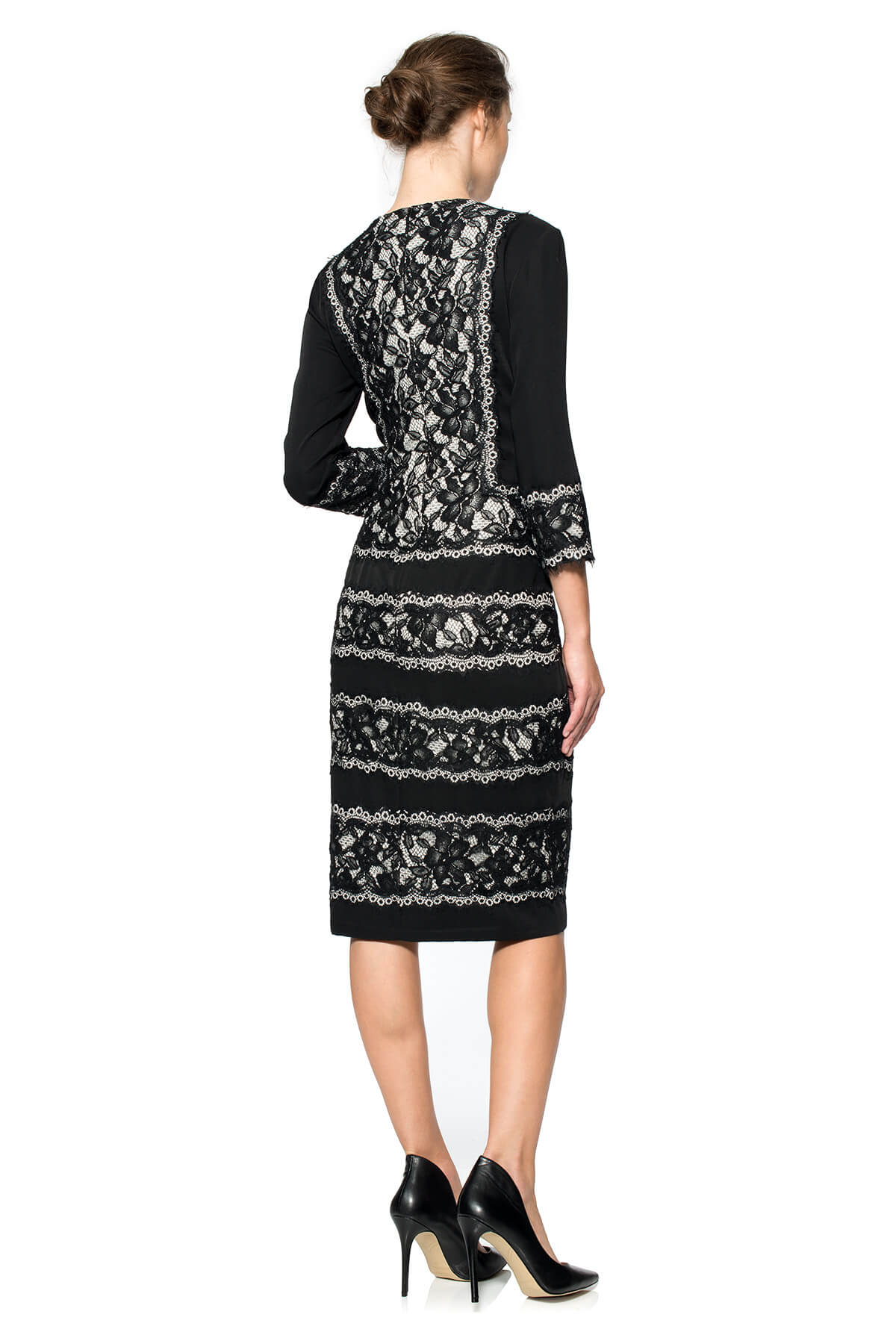 Lace Paneled 3/4 Sleeve Dress