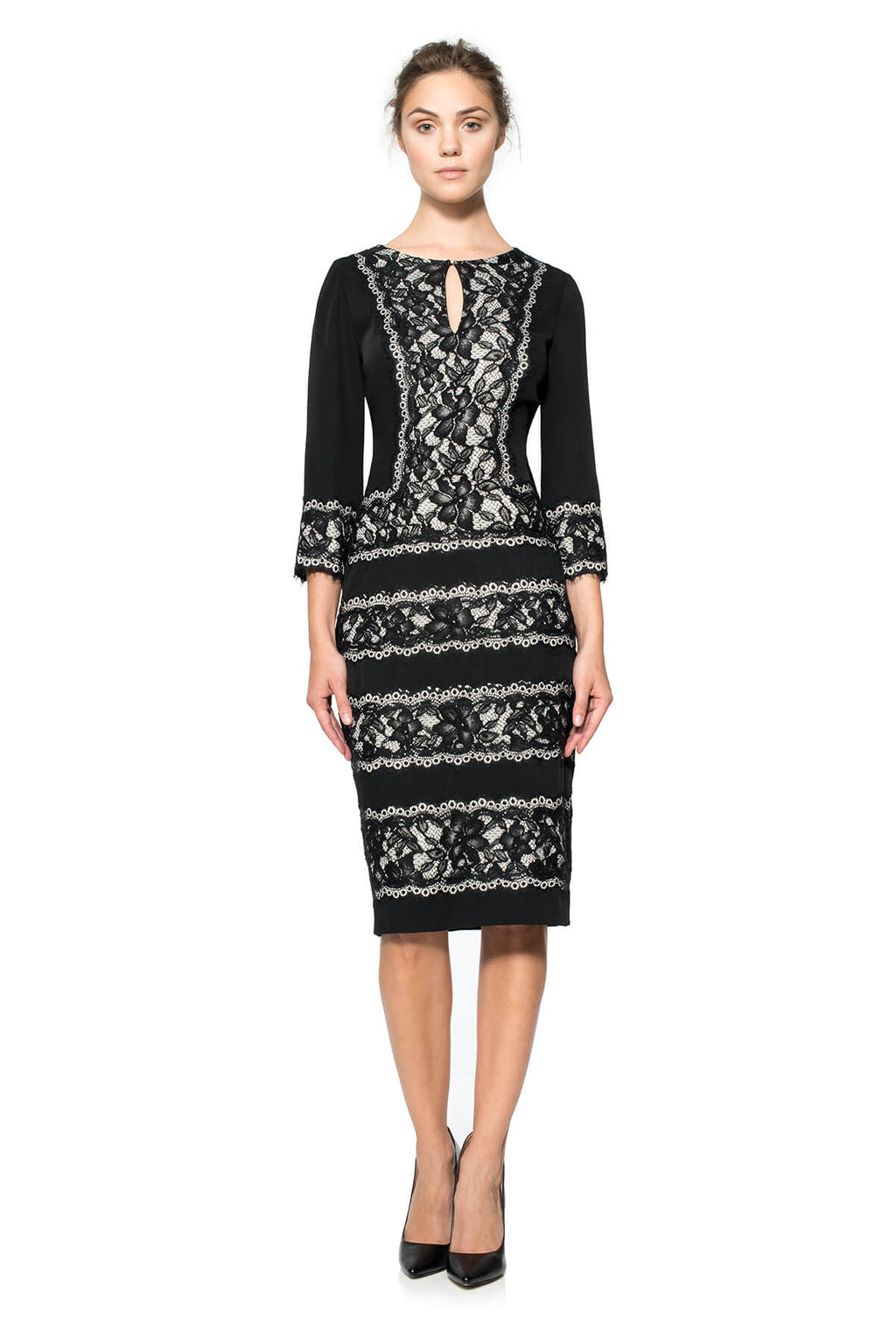 Lace Paneled 3/4 Sleeve Dress