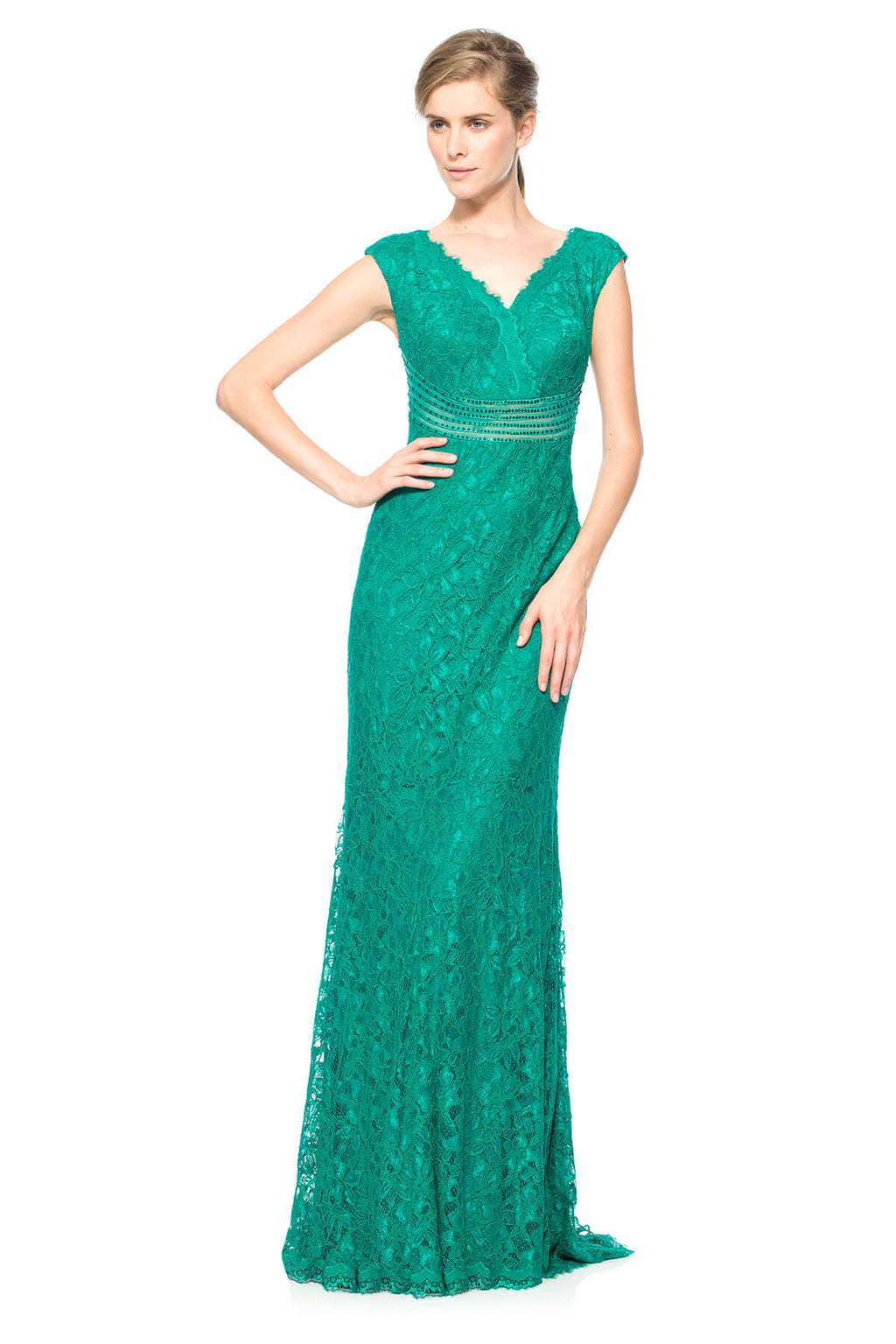Tadashi Shoji - Lace V-Neck Crossover Gown