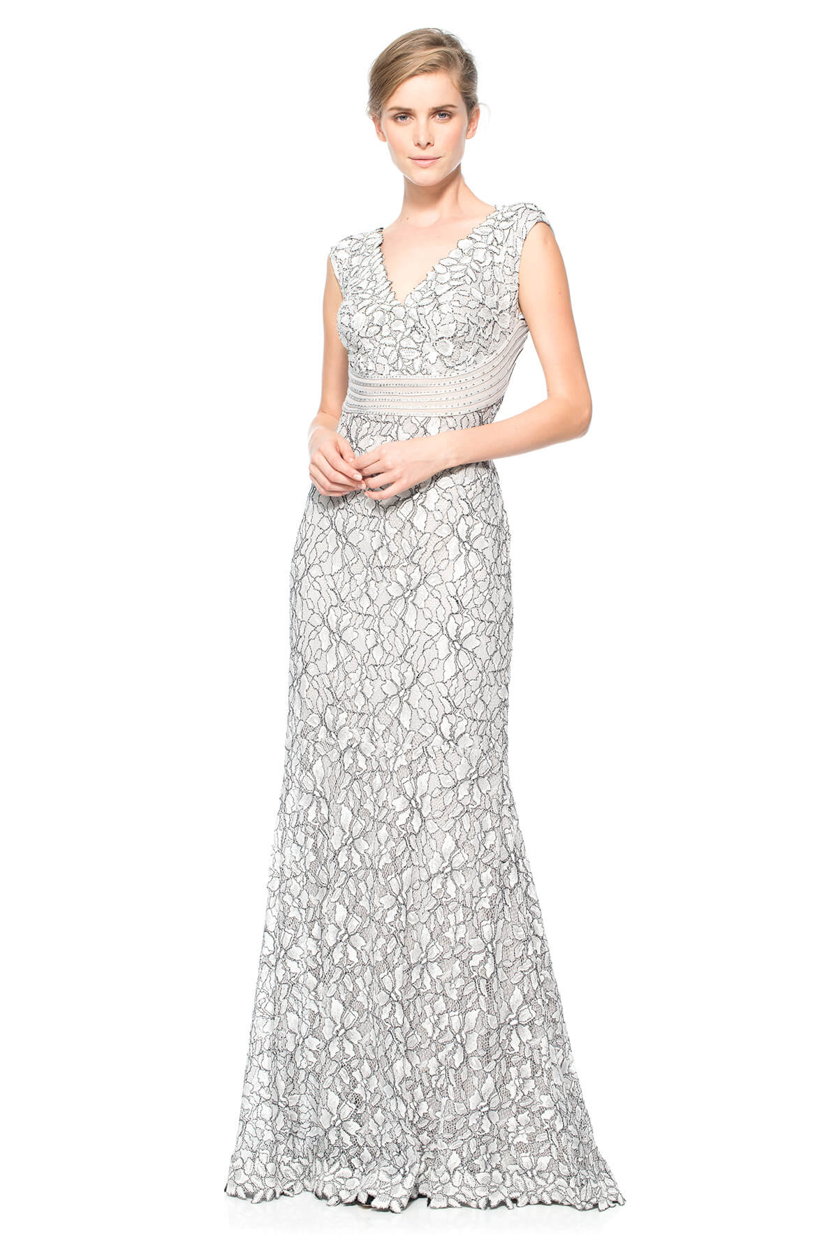 Tadashi Shoji - Lace V-Neck Crossover Gown