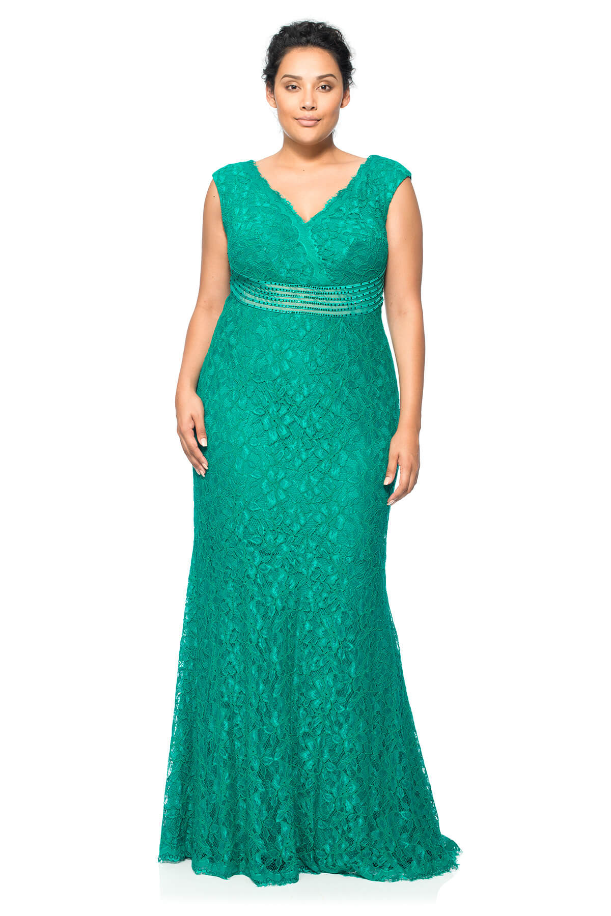 Tadashi Shoji Plus Size - Lace V-Neck Crossover Gown