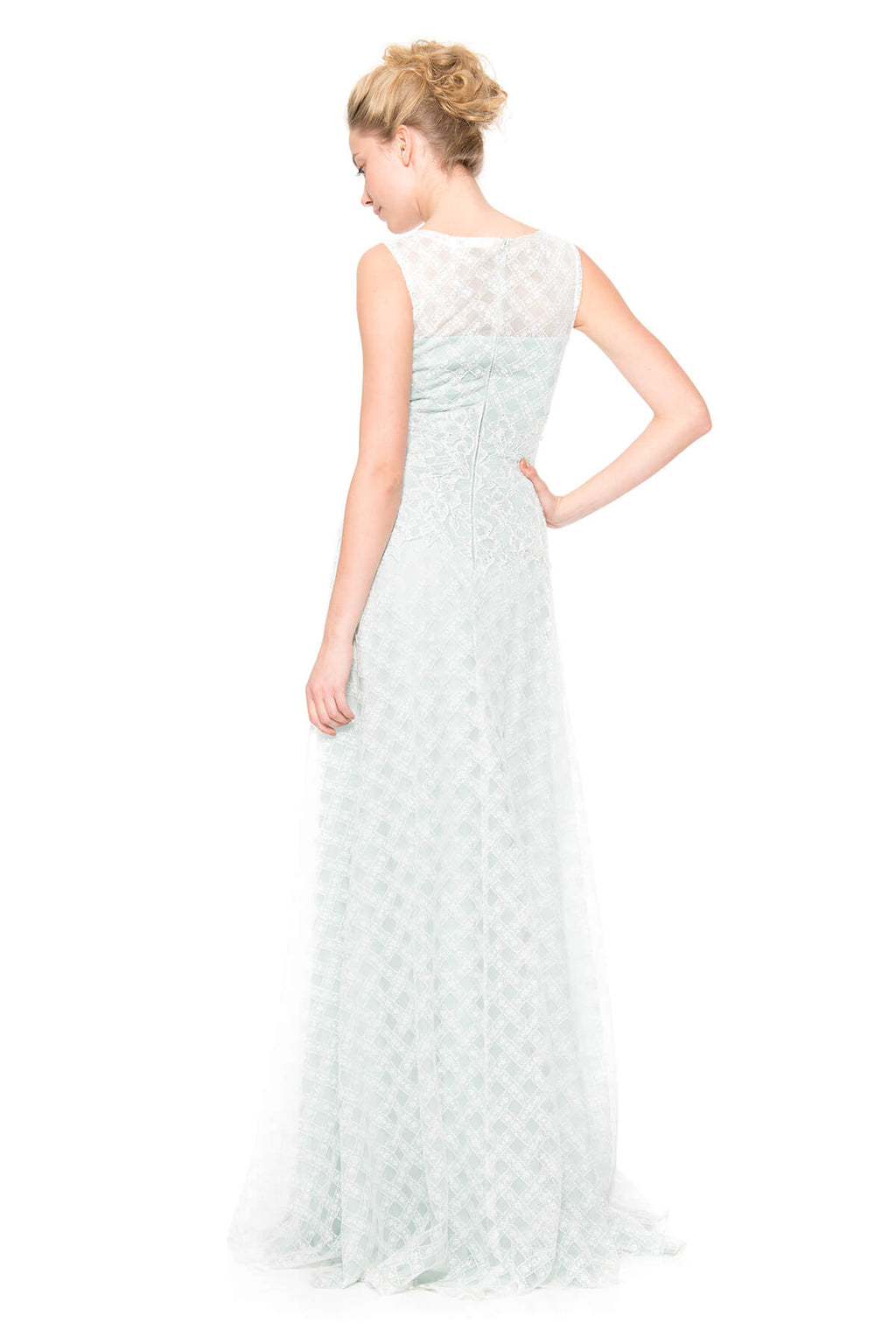 Lattice Tulle Gown with Hand Beaded Lace Applique