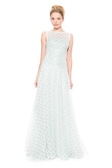 Lattice Tulle Gown with Hand Beaded Lace Applique