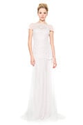 Embroidered Tulle and Chiffon Capelet Sleeve Gown