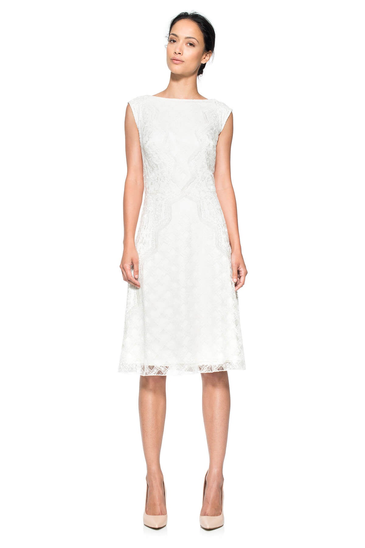 Lattice and Floral Embroidered Tulle Dress