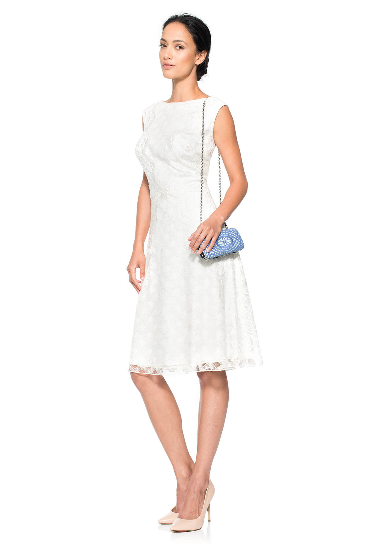Lattice and Floral Embroidered Tulle Dress