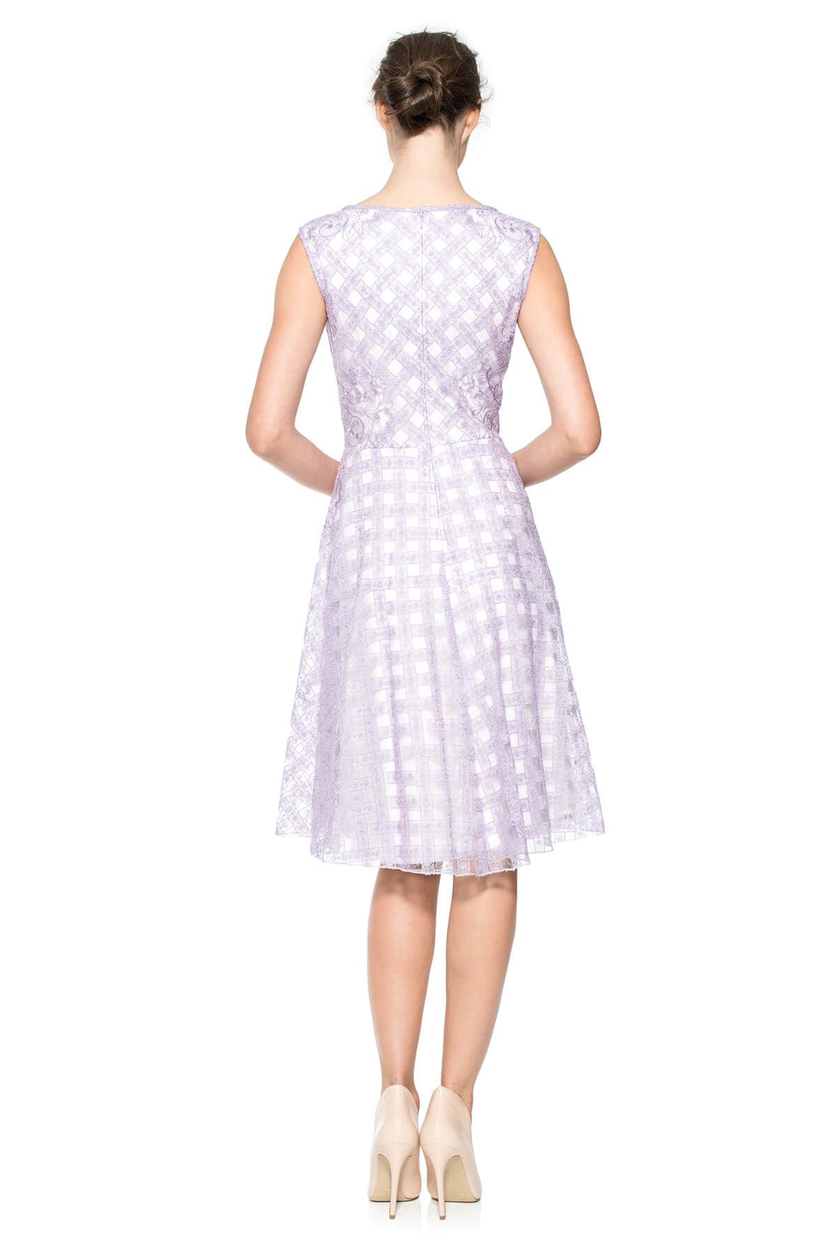 Lattice and Floral Embroidered Tulle Dress