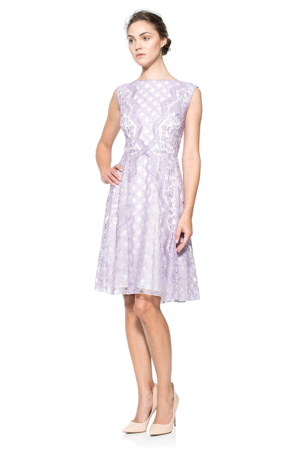 Lattice and Floral Embroidered Tulle Dress