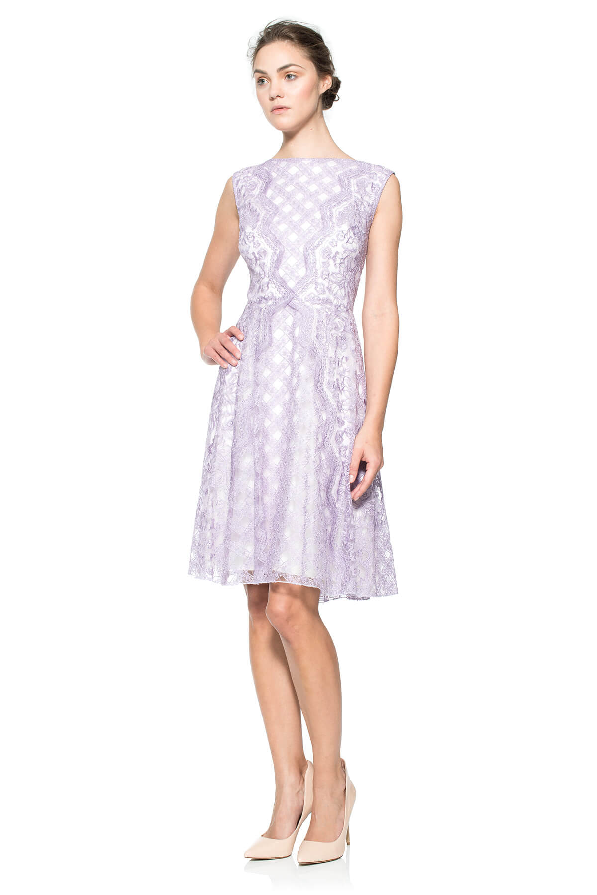Lattice and Floral Embroidered Tulle Dress