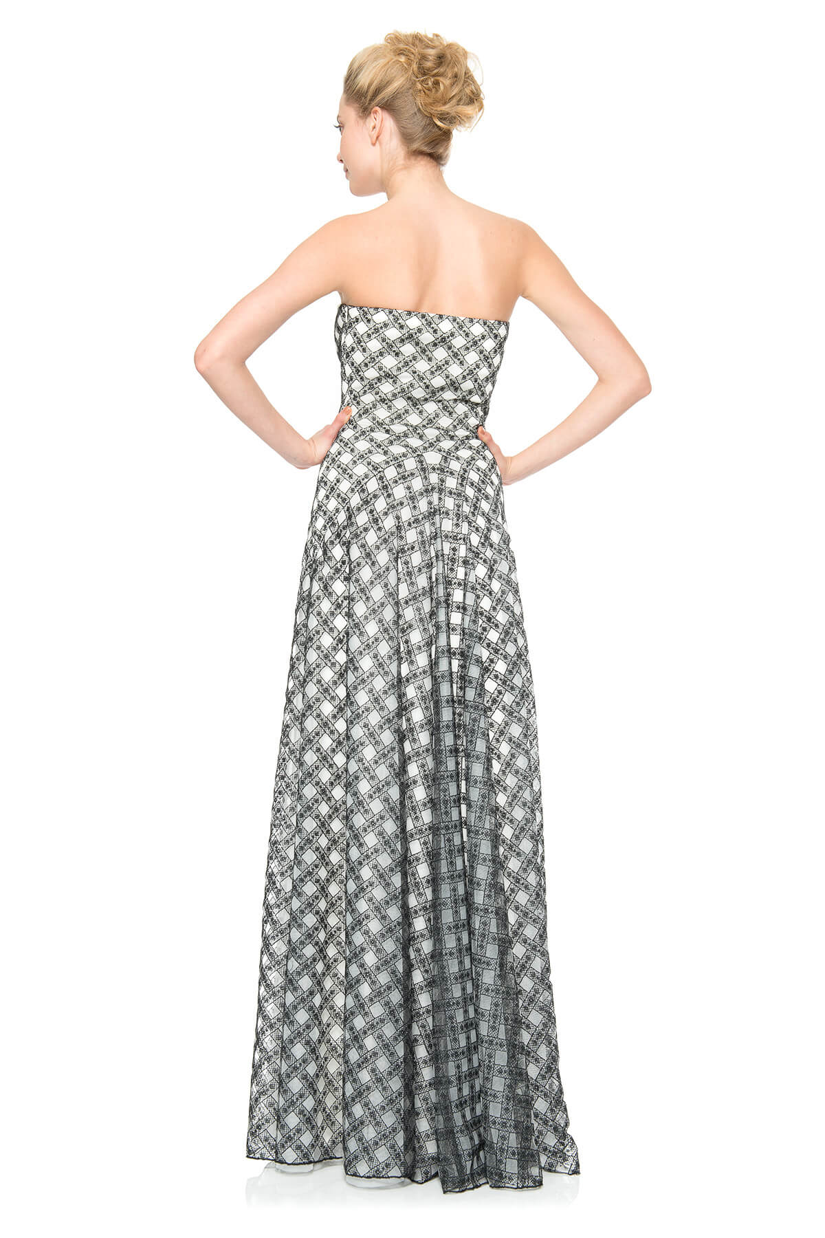 Lattice Tulle Strapless Gown