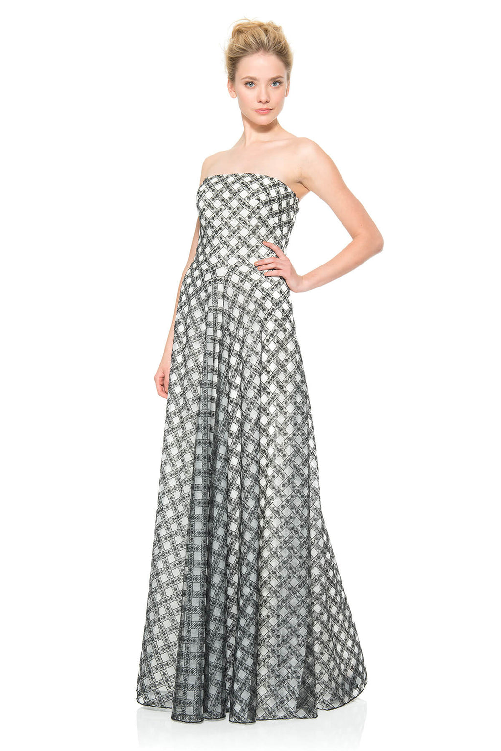 Lattice Tulle Strapless Gown