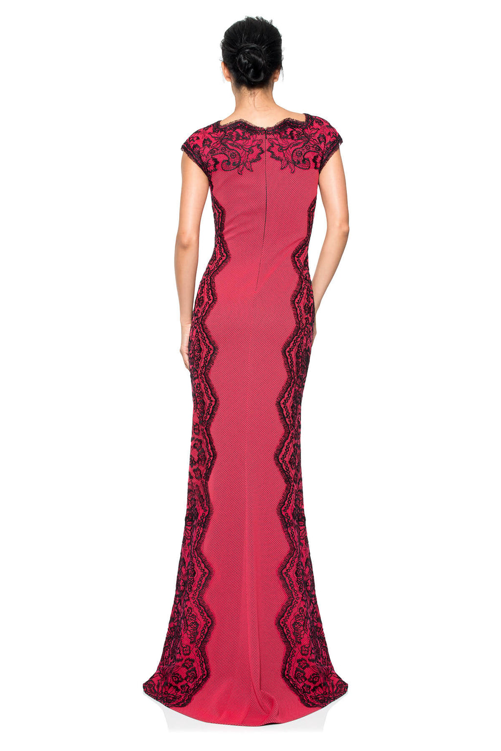 Perforated Neoprene and Lace Cap Sleeve Gown