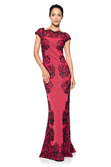 Perforated Neoprene and Lace Cap Sleeve Gown