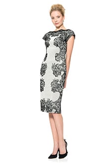 Contrast Lace Over Perforated Neoprene Cap Sleeve Dress
