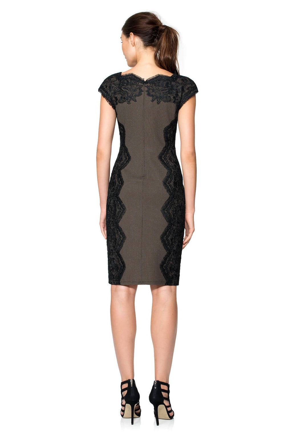 Perforated Neoprene and Lace Cap Sleeve Sheath